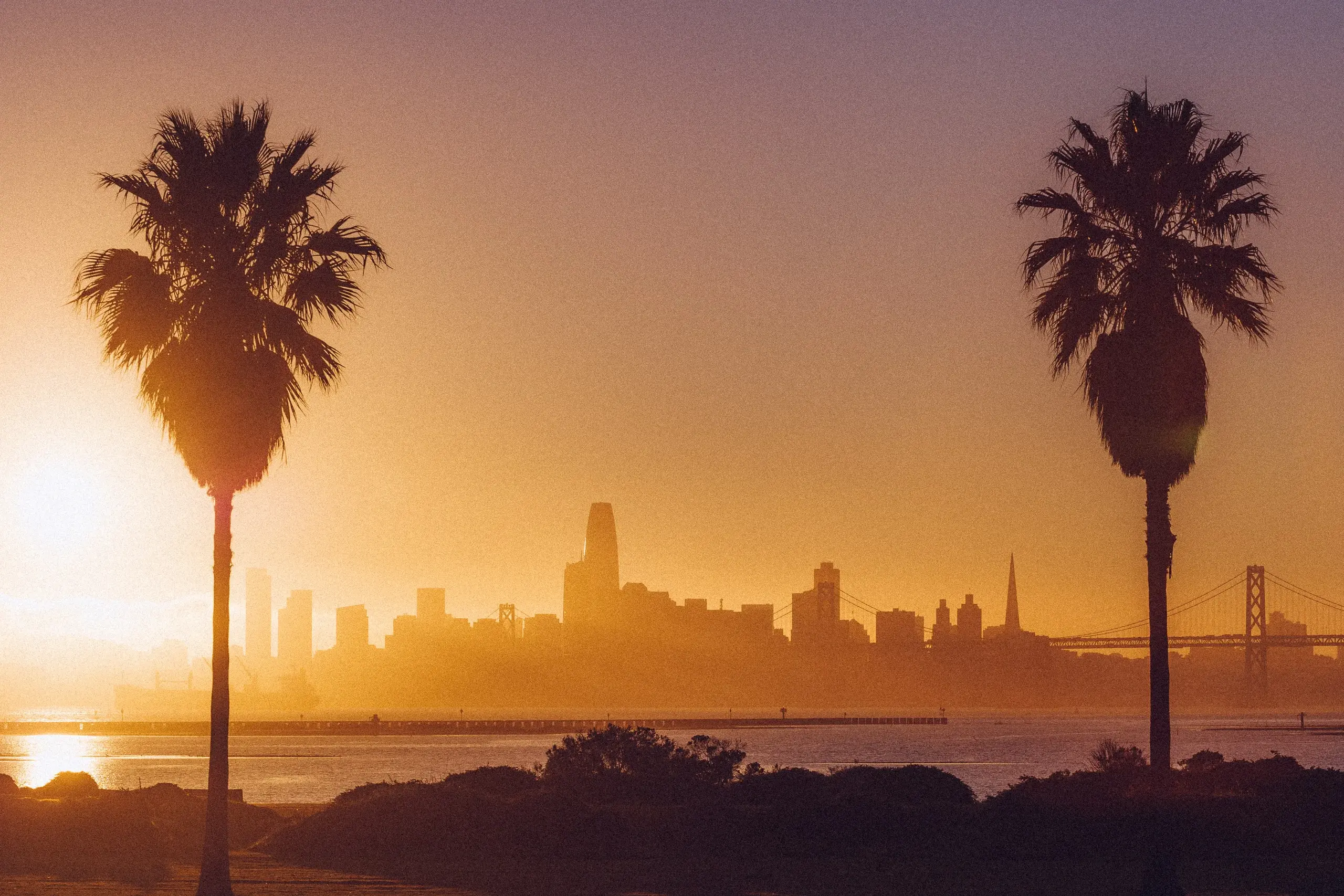 Industrial skyline at sunset